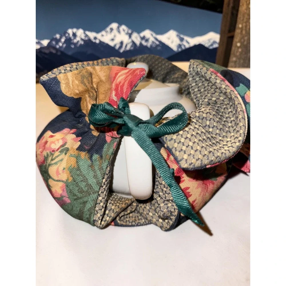 Floral Tea Cozy with White Ceramic Teapot Set Cottagecore Navy Rose
